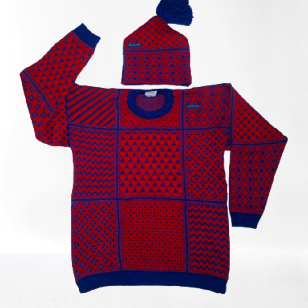 Vintage Falkland Wool sweater & beanie set, medium